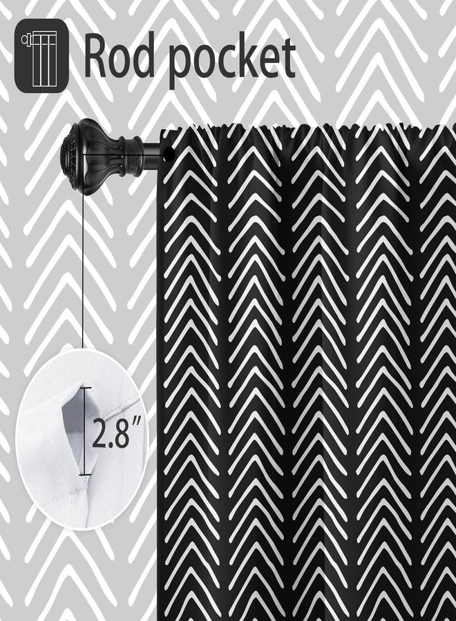 Coxila Black and White Kitchen Window Curtains 27.5 x 39 Inch Small Short Mini Cafe Rod Pocket Geometric Herringbone Chevron Living Bedroom Room Home Treatment Set of 2 Curtain Panels Drapes Tiers - Image 3
